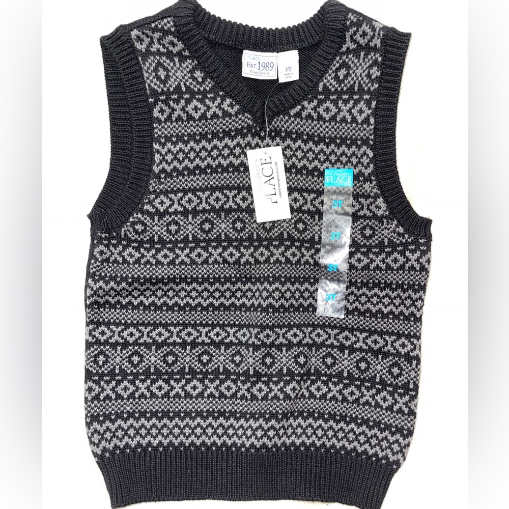 The Children's Place Black and Gray Nordic Knit Vest